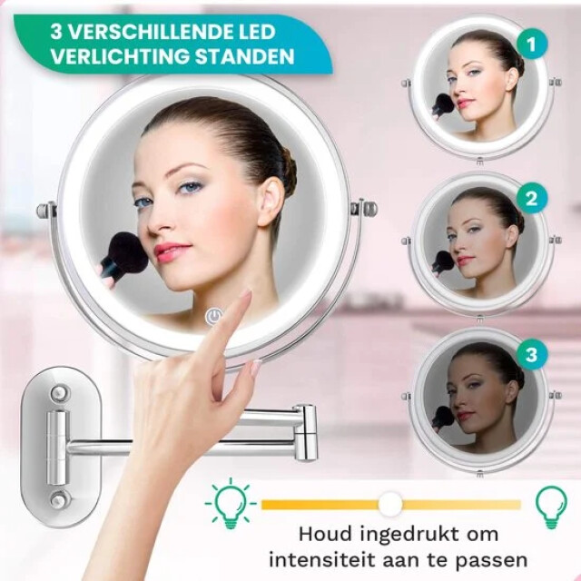 Mirlux Make-up spiegel oplaadbaar chroom 1-10x vergroting 3083719 large