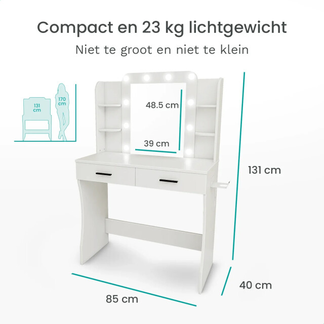 Mirlux Kaptafel met spiegel en led verlichting 85x40x131cm wit ingebouwde 3083739 large