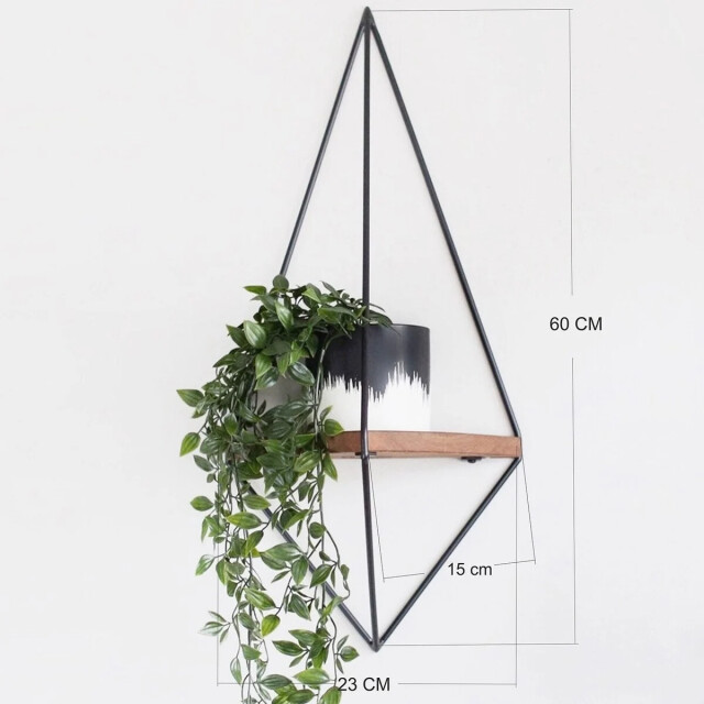 CaliCosy Geometrische wandplank van zwart metaal en massief hout l60 cm 3178343 large
