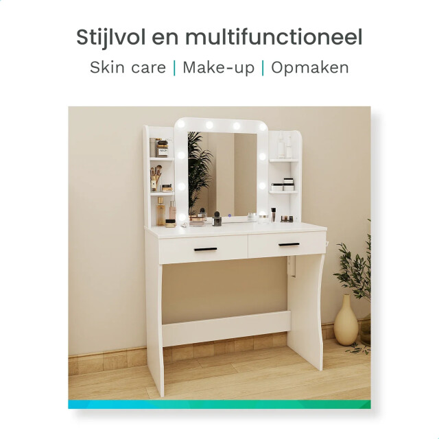 Mirlux Kaptafel met spiegel en led verlichting 85x40x131cm wit ingebouwde 3083739 large