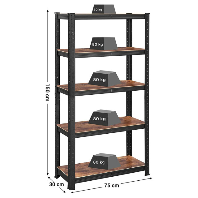 CaliCosy Industriële zwarte metalen opbergrek met verstelbare niveaus l75 x h150 cm 2929997 large