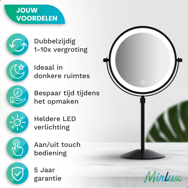 Mirlux Make-up spiegel hoogte verstelbaar zwart 1-10x vergroting 3083760 large