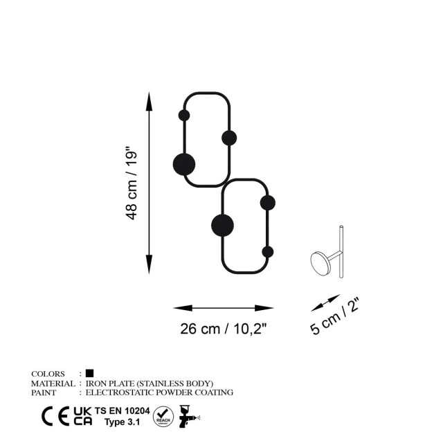 CaliCosy Organisch gevormde wandkapstok met 5 haken in zwart metaal h48 cm ladybug 3178860 large