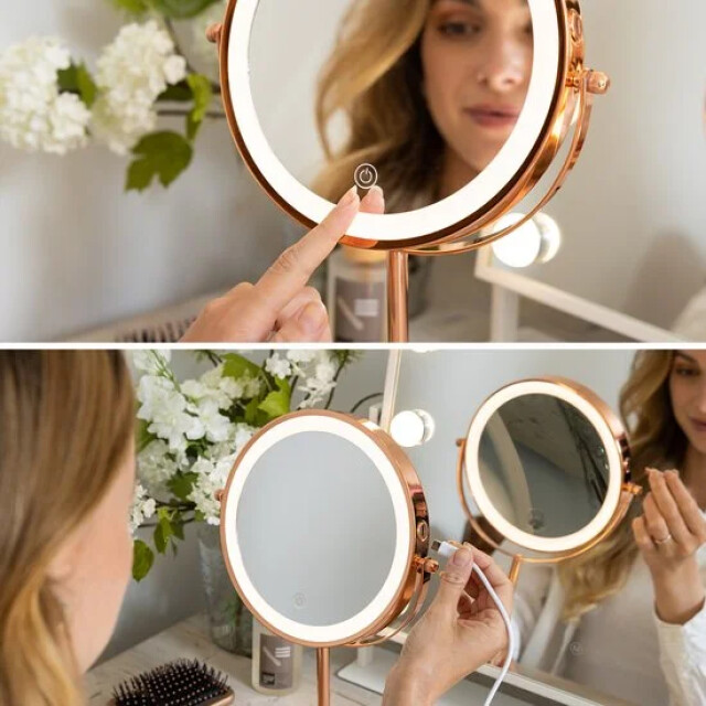 Mirlux Make-up spiegel oplaadbaar rosé 1-10x vergroting 3083713 large