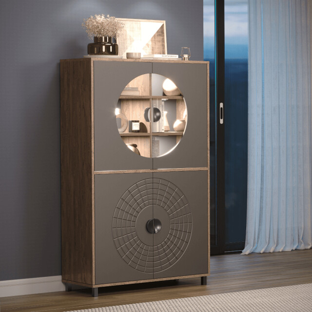 CaliCosy Hoog dressoir met 4 deuren, waarvan 2 met gehard glas h163 cm fusion 3042323 large