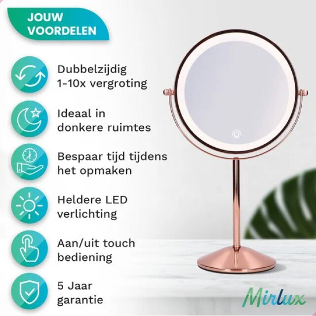 Mirlux Make-up spiegel oplaadbaar rosé 1-10x vergroting 3083713 large