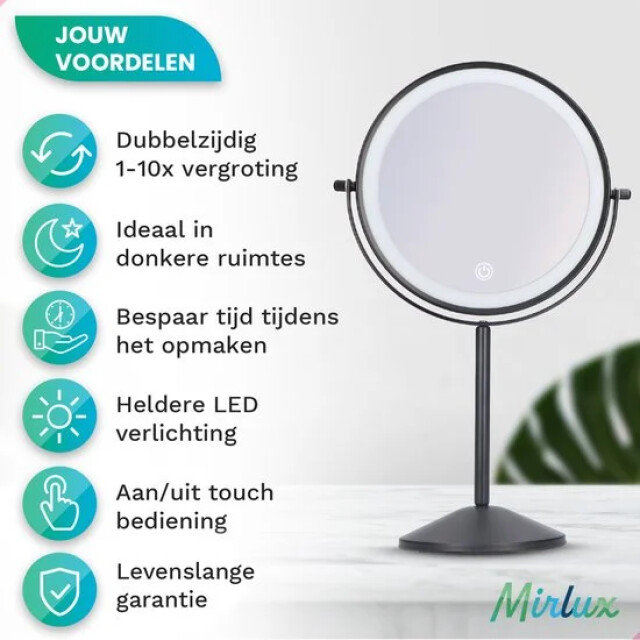 Mirlux Make-up spiegel oplaadbaar zwart 1-10x vergroting 3083711 large