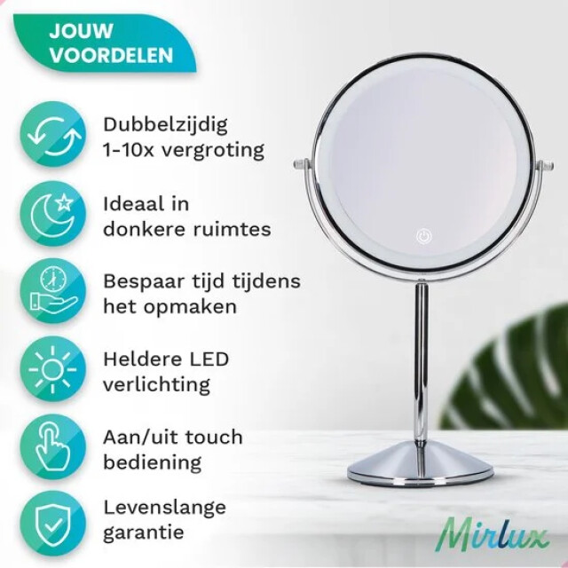Mirlux Make-up spiegel oplaadbaar chroom 1-10x vergroting 3083712 large
