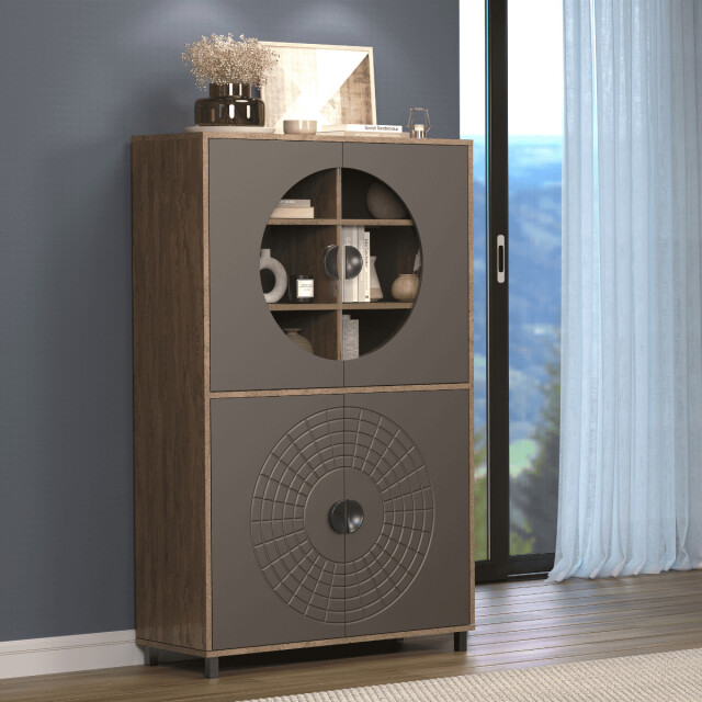 CaliCosy Hoog dressoir met 4 deuren, waarvan 2 met gehard glas h163 cm fusion 3042323 large