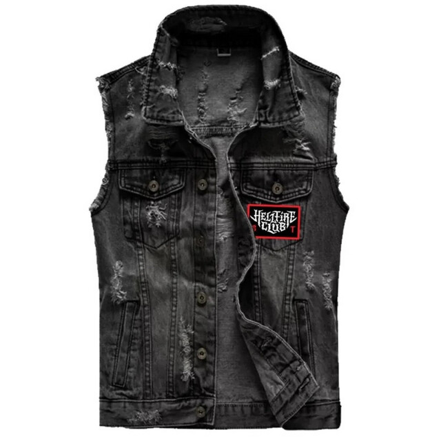 Li-cense Stranger things hellfire mouwloze denim jas voor volwassenen UTHE1251_black large