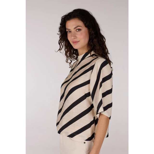 Jansen Amsterdam Teddie blouse bs 116 high neck sand/black BS 116 large