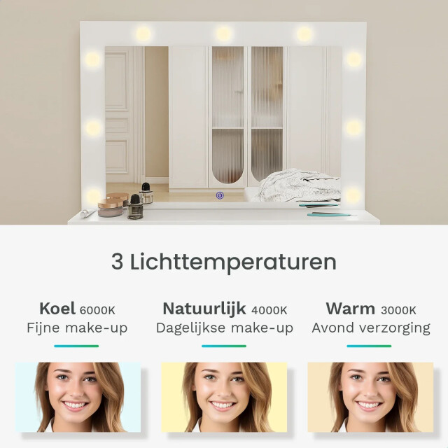 Mirlux Kaptafel met spiegel en led verlichting 80x40x139.5cm wit 3083742 large