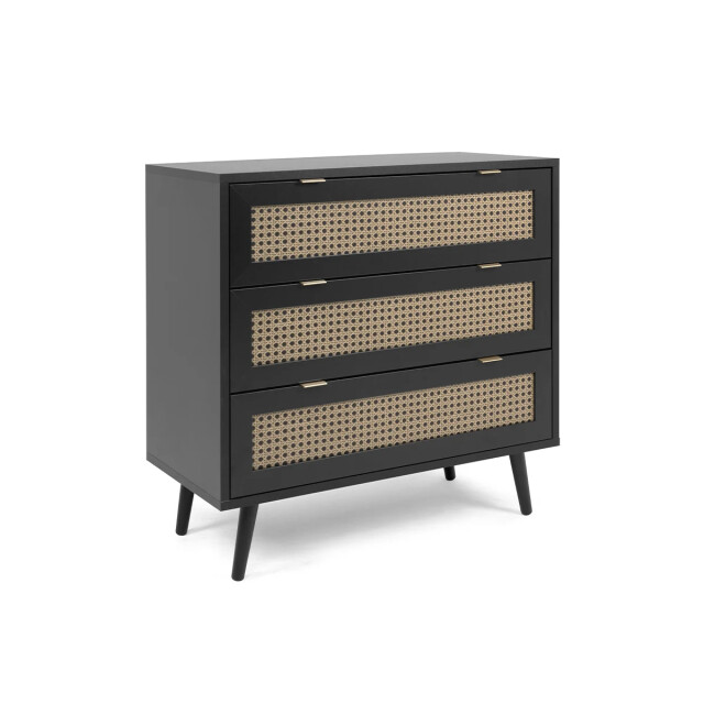 CaliCosy Ladenkast 3 lades drukwerk riet en zwart l80 x h80 cm villa 2930020 large