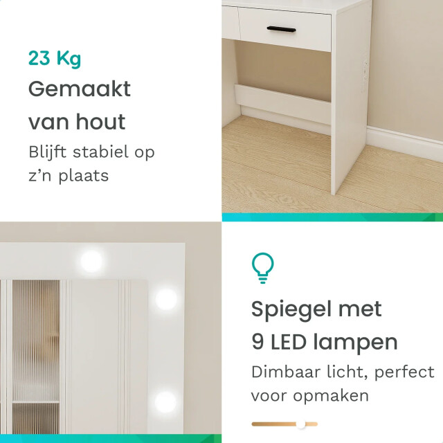 Mirlux Kaptafel met spiegel en led verlichting 80x40x139.5cm wit 3083742 large