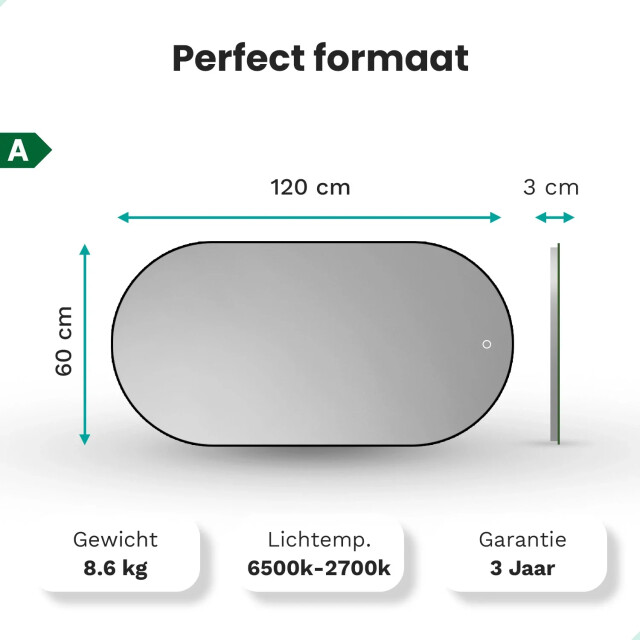 Mirlux Badkamerspiegel 120x60cm ovaal zwart frame 3170924 large
