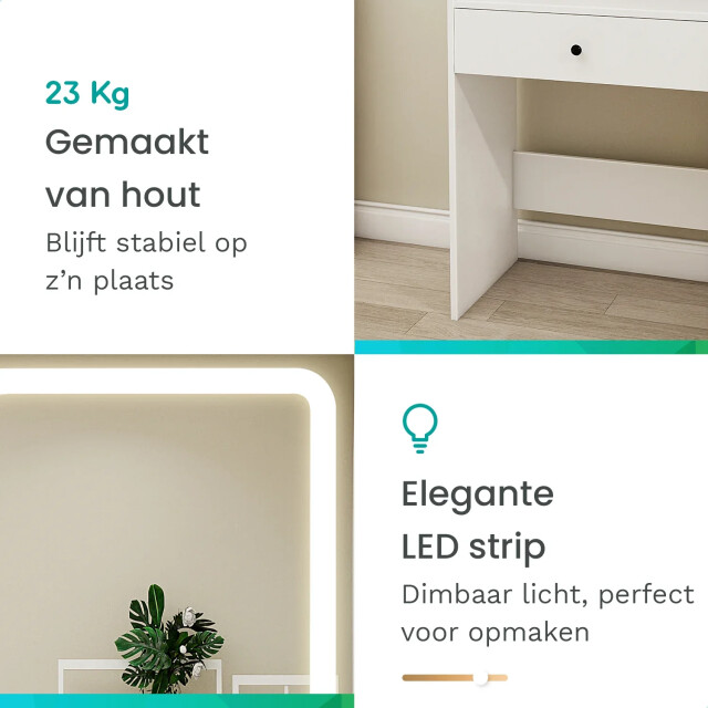 Mirlux Kaptafel met spiegel en led verlichting 62x39x149.5cm wit ingebouwde 3083743 large