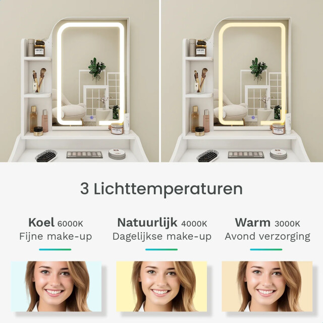 Mirlux Kaptafel met spiegel en led verlichting 62x39x149.5cm wit ingebouwde 3083743 large