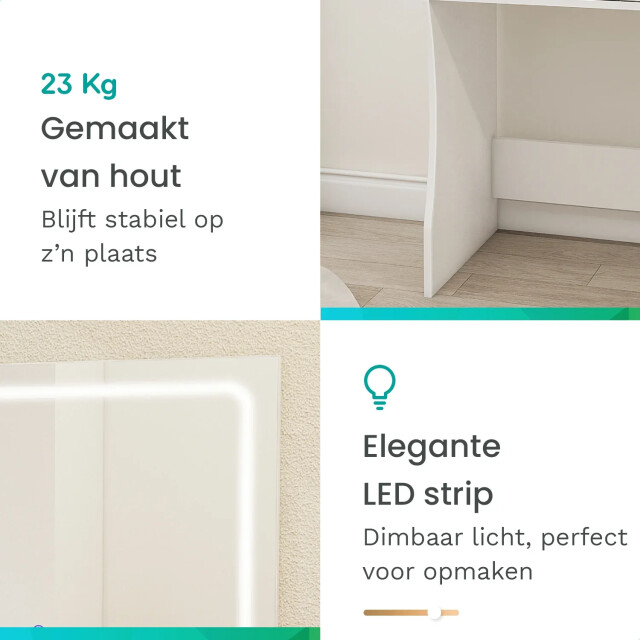 Mirlux Kaptafel met spiegel en led verlichting 80x40x140cm wit ingebouwde 3083745 large