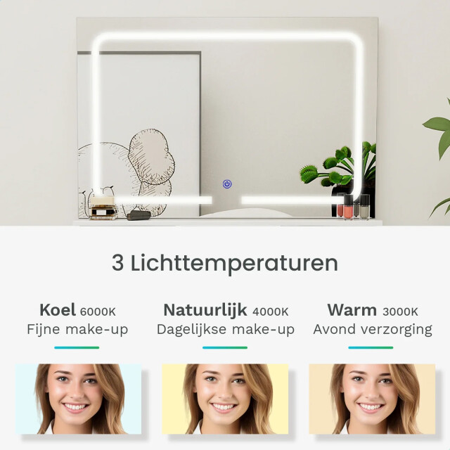 Mirlux Kaptafel met spiegel en led verlichting 80x40x140cm wit ingebouwde 3083745 large
