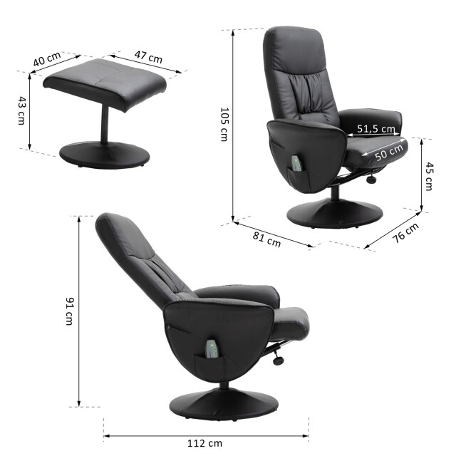 4goodz Relaxfauteuil met massagestoel met voetenbank kunstleer - 3179009 large