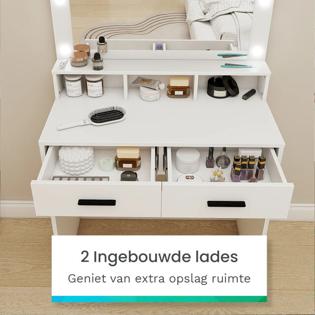 Mirlux Kaptafel met spiegel en led verlichting 80x40x139.5cm wit 3083742 large
