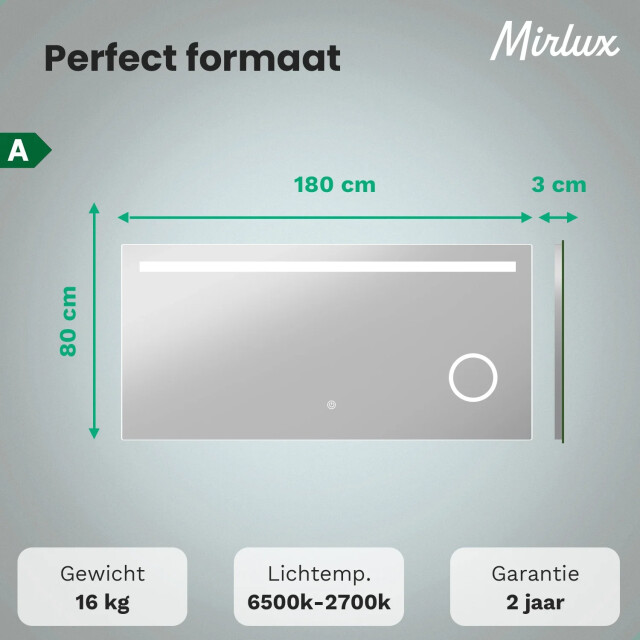 Mirlux Badkamerspiegel 180x80cm frameloos 3170925 large