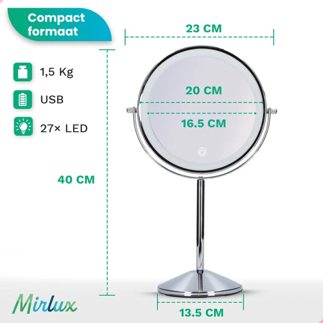 Mirlux Make-up spiegel oplaadbaar chroom 1-10x vergroting 3083712 large