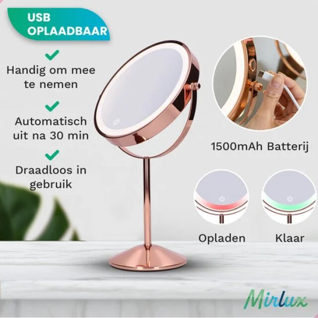 Mirlux Make-up spiegel oplaadbaar rosé 1-10x vergroting 3083713 large