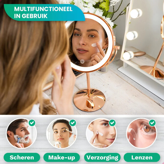 Mirlux Make-up spiegel oplaadbaar rosé 1-10x vergroting 3083713 large