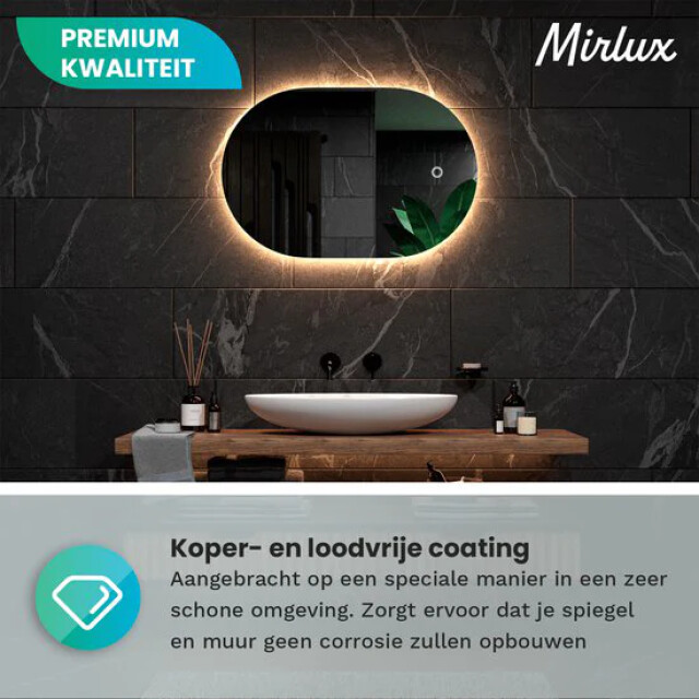 Mirlux Badkamerspiegel 90x60cm ovaal frameloos 3083734 large