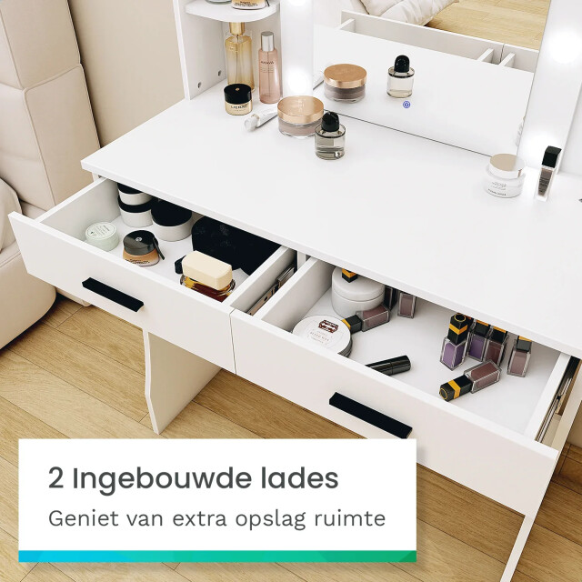 Mirlux Kaptafel met spiegel en led verlichting 85x40x131cm wit ingebouwde 3083739 large