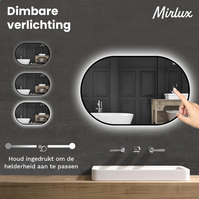 Mirlux Badkamerspiegel 90x60cm ovaal zwart frame 3083740 large
