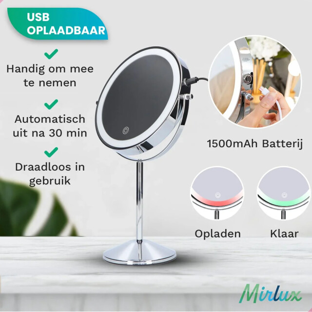 Mirlux Make-up spiegel oplaadbaar chroom 1-10x vergroting 3083712 large
