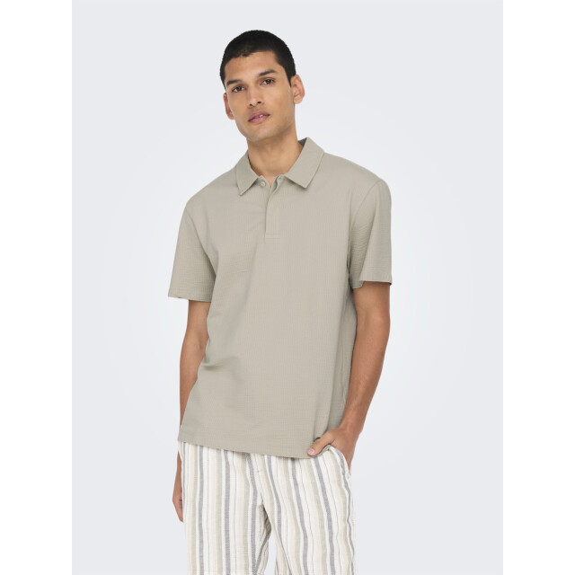 Only & Sons Onskian reg seersucker ss polo beige 5369.05.0014 large