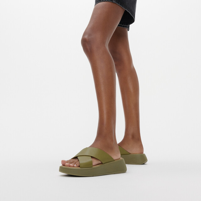 FitFlop F-mode leather flatform cross slides FW5 large