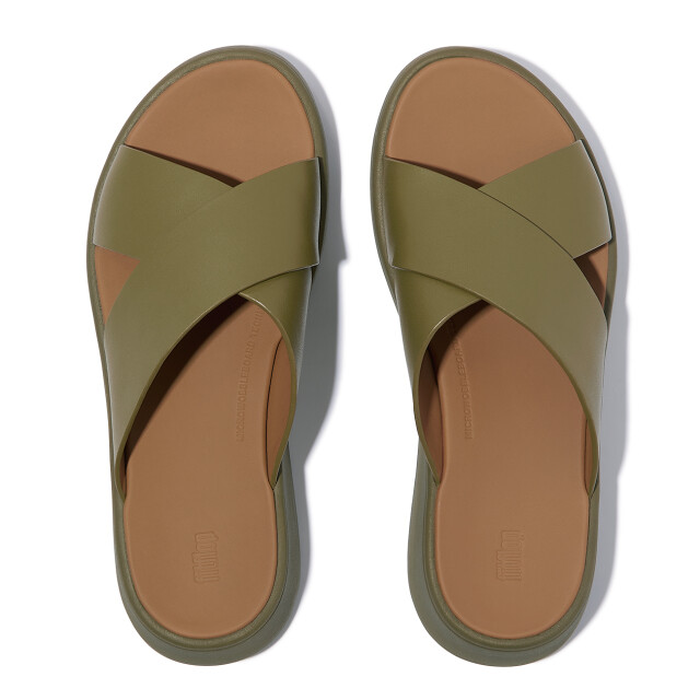 FitFlop F-mode leather flatform cross slides FW5 large