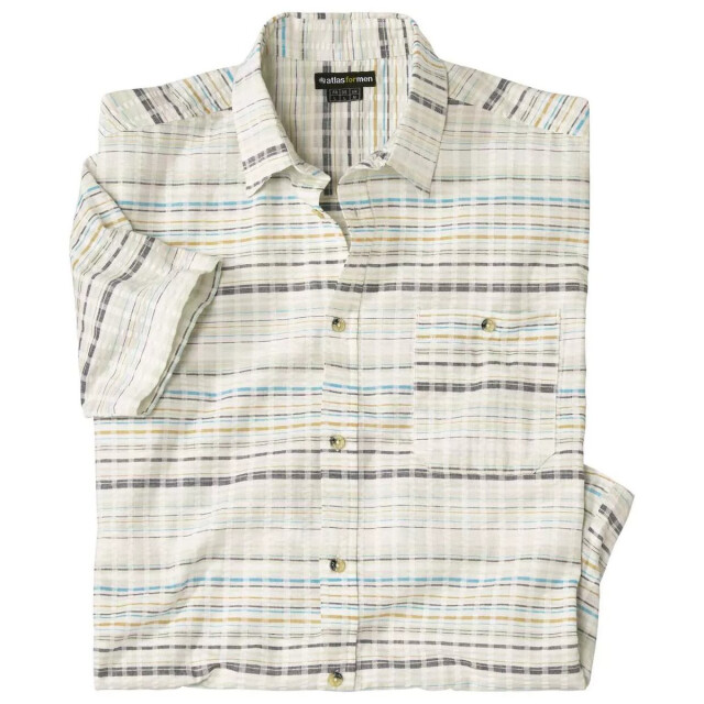 Atlas For Men Heren gestreept wafeloverhemd UTAF2055_ecrugreyturquoise large