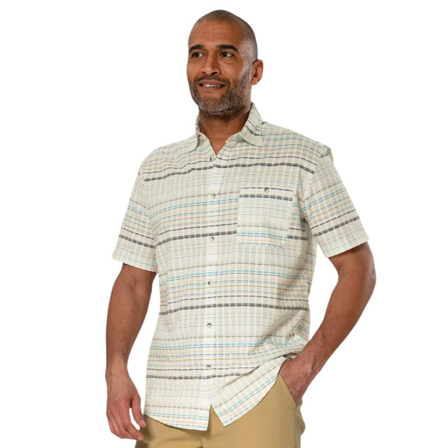 Atlas For Men Heren gestreept wafeloverhemd UTAF2055_ecrugreyturquoise large