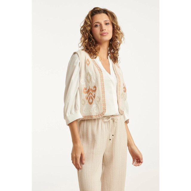 Smashed Lemon 25190 katoenen gilet met aztec borduursels | sand-off 25190-010-720 large
