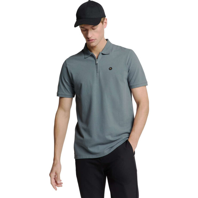 No Excess Polo zip pique garment dyed washed blue 28380422-137 large