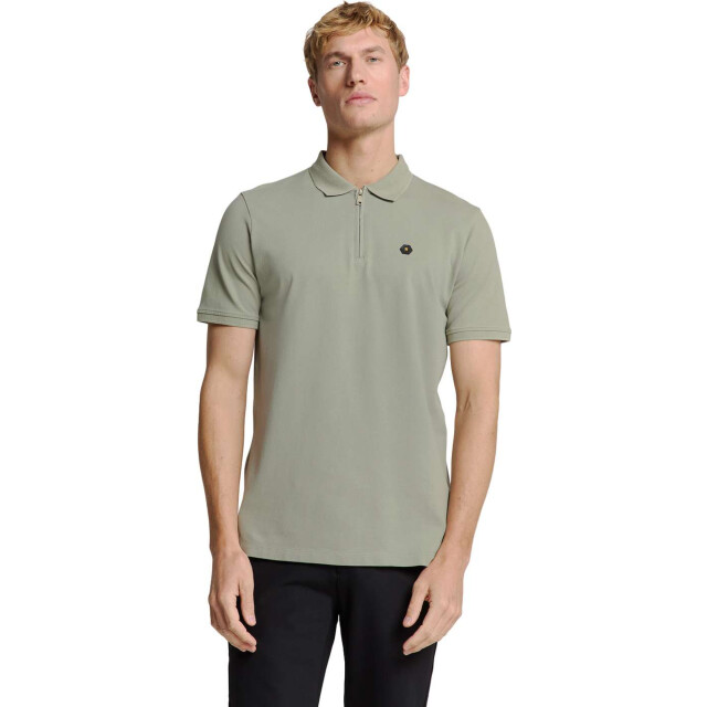 No Excess Polo zip pique garment dyed smoke 28380422-049 large