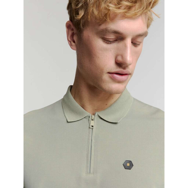 No Excess Polo zip pique garment dyed smoke 28380422-049 large