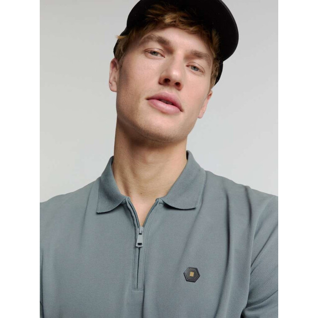 No Excess Polo zip pique garment dyed washed blue 28380422-137 large