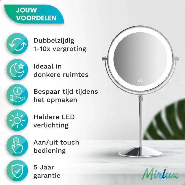 Mirlux Make-up spiegel hoogte verstelbaar chrome 1-10x vergroting 3083761 large
