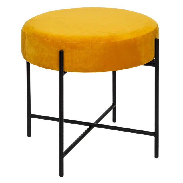 Casa di Elturo Velvet poef/voet bankje oker met zwarte onderstel Ø 47 x h 45 cm 1524658 large