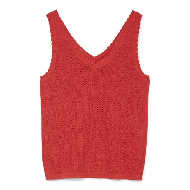 Vero Moda vmluxlight pointelle sl v-neck top 10330773 fiery red 06011.640.0032 large