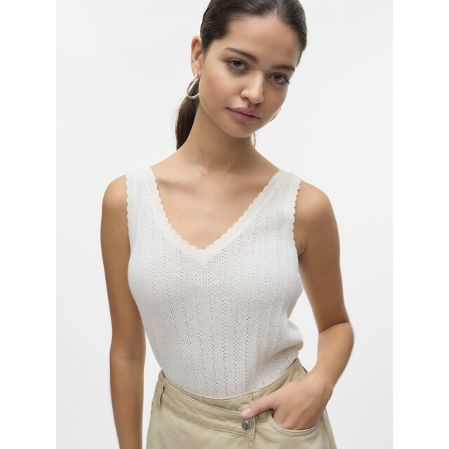 Vero Moda vmluxlight pointelle sl v-neck top 10330773 snow white 06010.112.0057 large