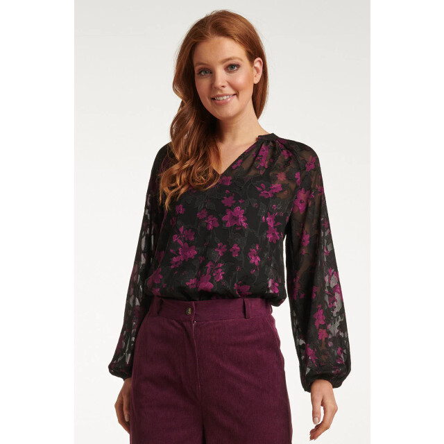 Smashed Lemon 23715-999-380 v-hals top met bloemenprintpaars | 23715-999-380 large