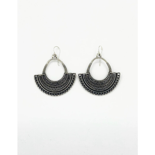 Smashed Lemon 60013 zilveren boho waaier oorbellen met tribal patroon 60013-020-OS large
