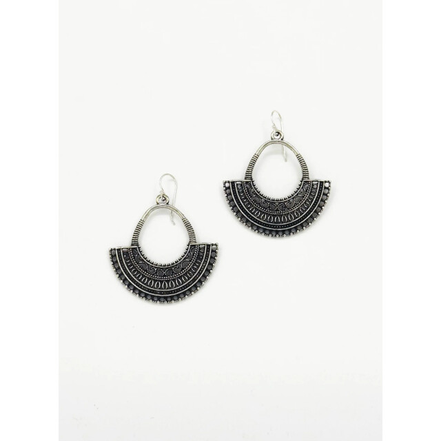 Smashed Lemon 60013 zilveren boho waaier oorbellen met tribal patroon 60013-020-OS large